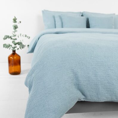 Halbleinen-Bettwäsche bläulichgrün-hellblau meliert, vorgewaschen