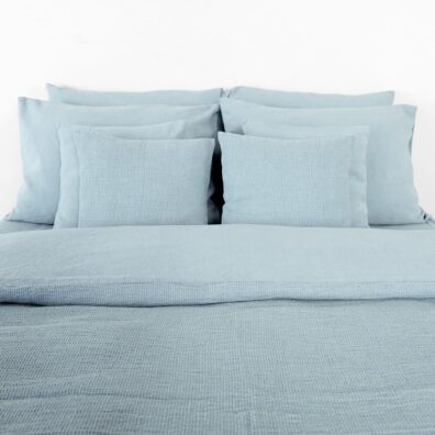 Bettwäsche bläulichgrün-hellblau meliert, aus weichem, vorgewaschenem Leinen-Baumwollstoff angefertigt
