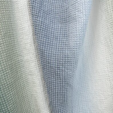 Baumwoll-Hanf-Gewebe blau-grün gewaschen, Waffelpikee, ideal zum Nähen von Hand-, Bade-, Küchentüchern, Bademänteln