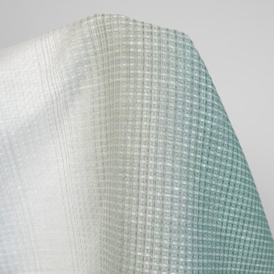 Baumwoll-Hanf-Gewebe in Waffelpikee aus weißem, grünem und blaugrauem Garn in einigen Tönen gewebt, Melange mit Farbverlauf