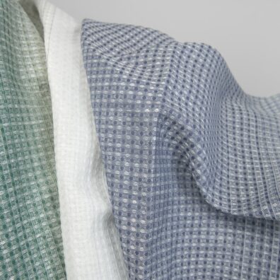 Baumwoll-Hanf-Gewebe blau-grün Waffelpikee