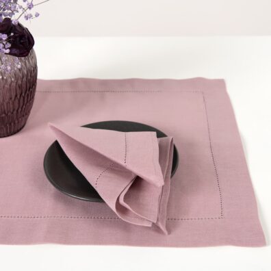 LUNA Halbleinen Tischset blasslila mit 4cm breitem Umschlagsaum und Hohlsaum