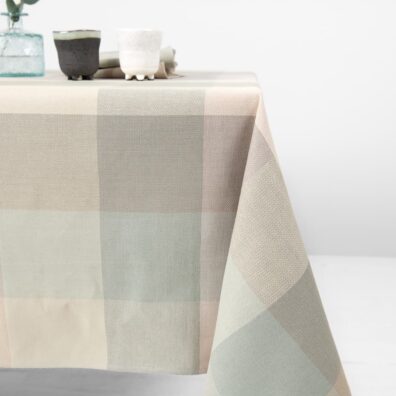 Halbleinen-Tischdecke grünlich, beige kariert