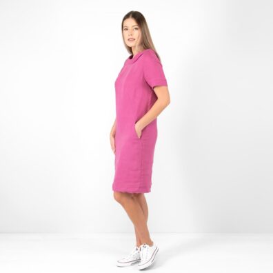 MATILDE Leinenkleid beerenrot in gerader knielanger Silhouette