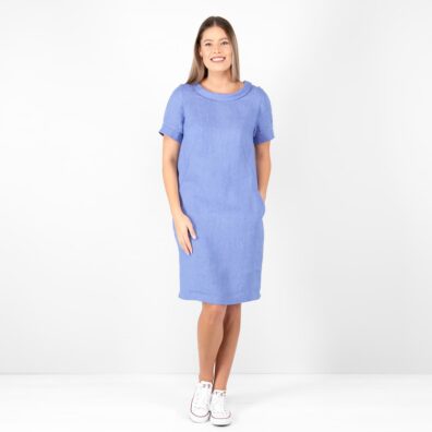 MATILDE Leinenkleid blau in gerader knielanger Silhouette