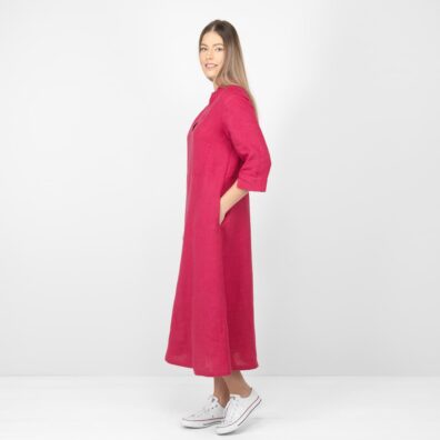 Leinenkleid rot mit 3/4 Ärmeln mit Schlitzen