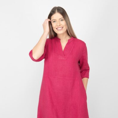 Leinenkleid rot mit Taschen