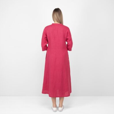 Leinenkleid rot wadenlang, in einem A-Schnitt