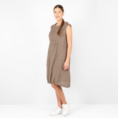 Leinenkleid braun knielang, ärmellos