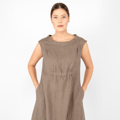Leinenkleid graubraun-beige meliert, aus weichem, geschmeidigem, gewaschenem Leinen angefertigt