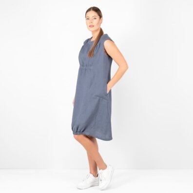 Leinenkleid blaugrau knielang, ärmellos