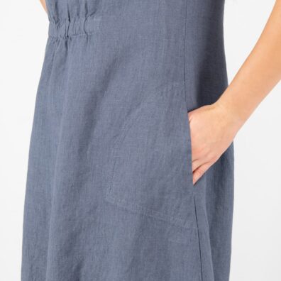 Leinenkleid blaugrau mit Eingrifftaschen