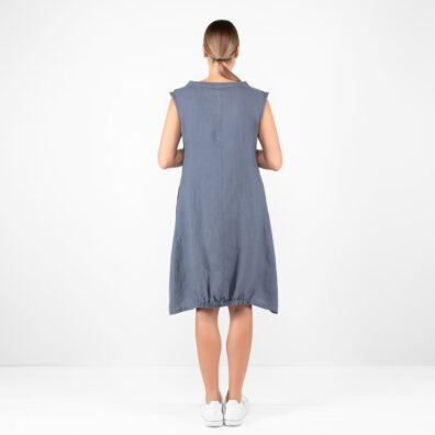Leinenkleid blaugrau leicht gerafft am Saum