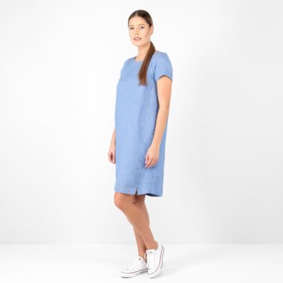 Leinenkleid blau aus einem Melange-Stoff, weich, geschmeidig, speziell gewaschen