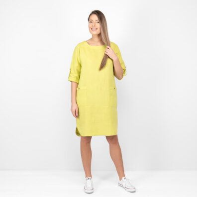 VILI Leinenkleid gelbgrün