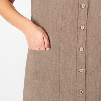 Leinenkleid braun mit kleiner Tasche rechts