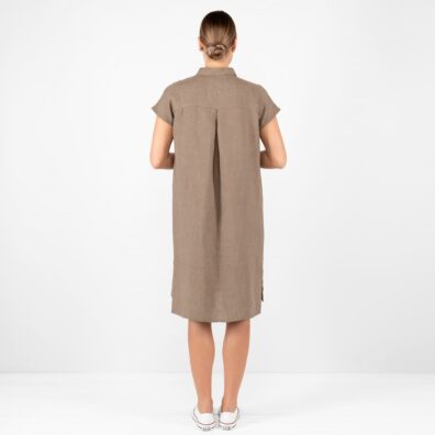 Leinenkleid braun mit längerem Rückenteil