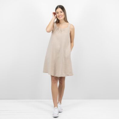 MINA Leinenkleid taupe