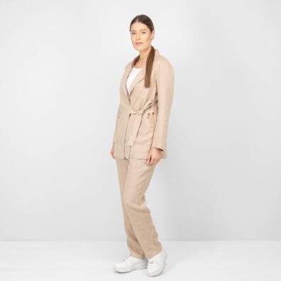 Leinenjacke taupe und farblich passende Hose CALDI
