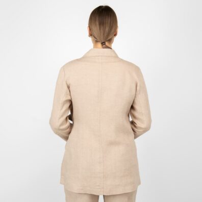 Leinenjacke taupe in gerader lockerer langer Silhouette