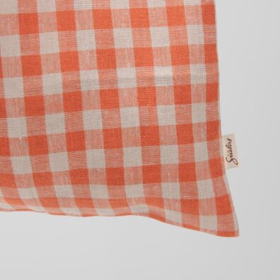 Leinentasche fürs Einkaufen dunkelorange-milchkaffeebraun kariert, Größe 35x40cm