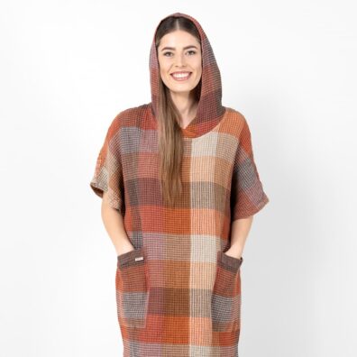 BINGO Leinen Poncho braun kariert mit Taschen