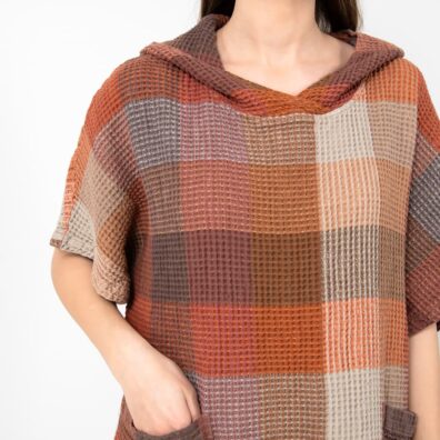 BINGO Leinen Poncho braun kariert, Waffelpikee