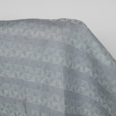 Leinenstoff grau-lila mit geometrischem Muster, zum Nähen von Kleidung und Heimtextilien geeignet