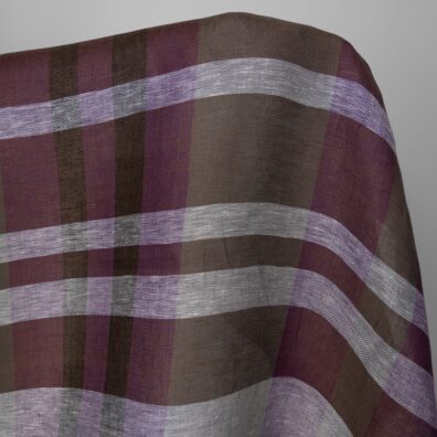 Leinenstoff mit violetten, braunen Streifen, zum Nähen von Kleidung und Heimtextilien passend