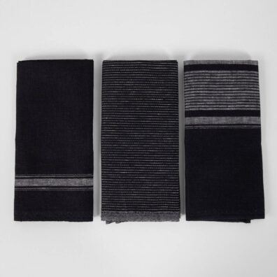 Leinen Küchentücher-Set 3tlg. schwarz-weiß gestreift