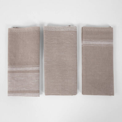 Leinen Küchentücher-Set 3tlg. beige-weiß gestreift