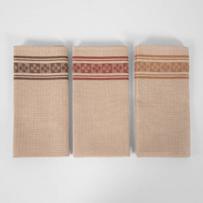 Halbleinen Küchentücher-Set 3tlg. beige mit gemusterten Streifen, Waffelpikee