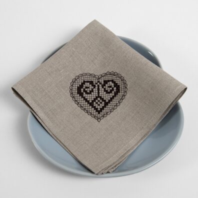 HARTY Serviette naturgrau braun bestickt