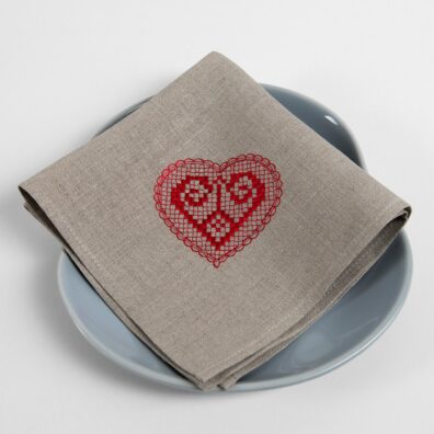 HARTY Serviette naturgrau rot bestickt