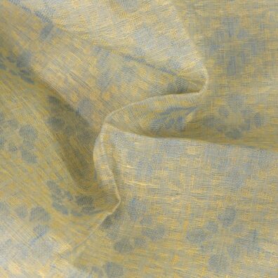 Leinenstoff mit blau-gelbem Muster zum Nähen von Kleidung und Heimtextilien passend