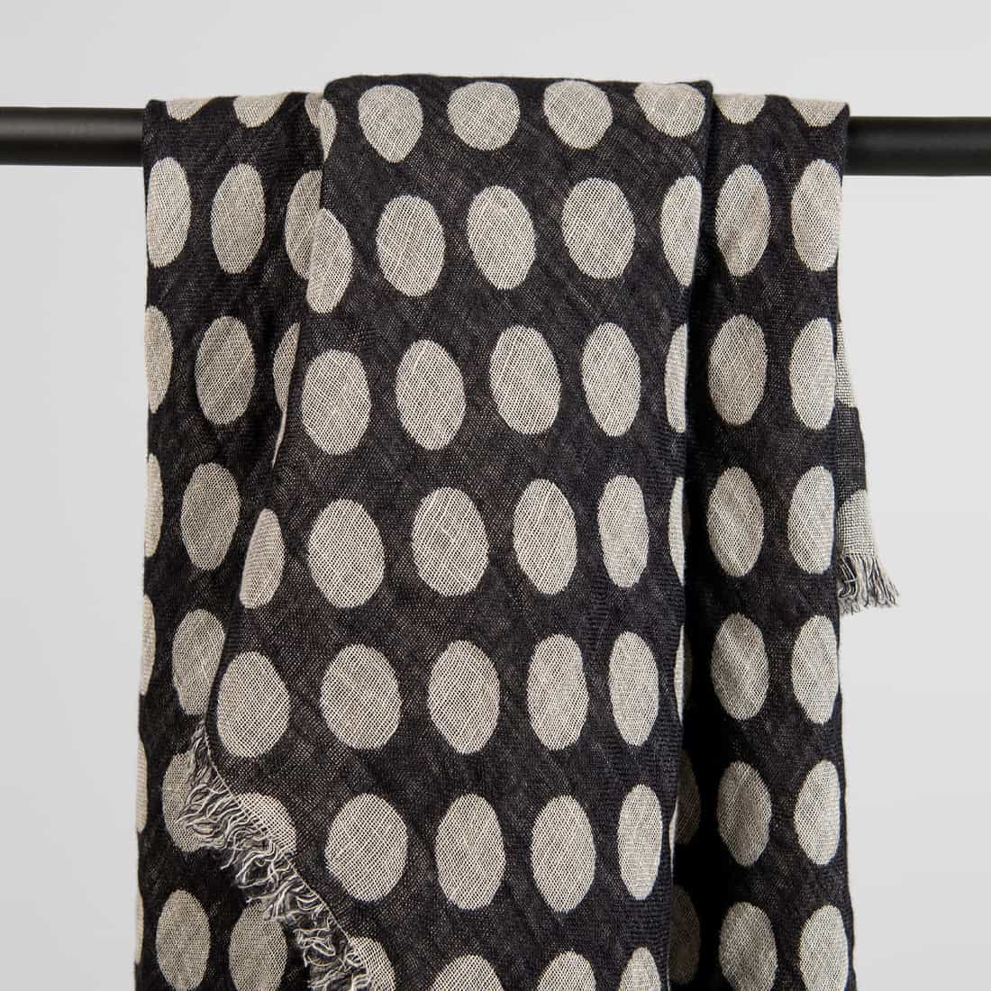 Leinentuch schwarz-naturgrau, zweischichtiger Jacquard mit Punkten-Muster