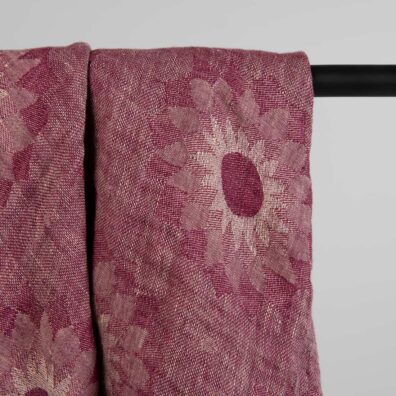 SUNA Leinentuch rot-beige mit Blumen, Jacquard