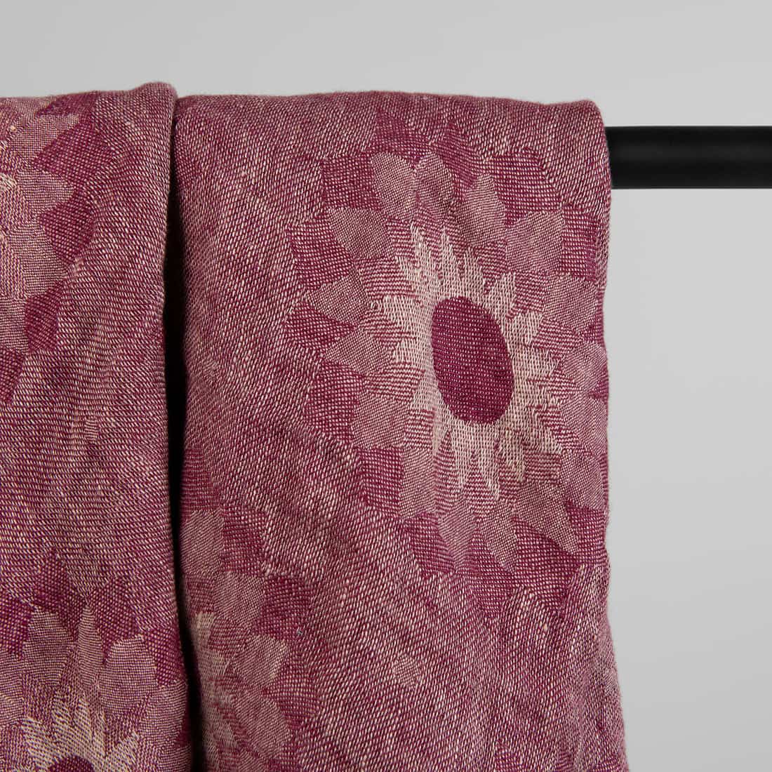 SUNA Leinentuch rot-beige mit Blumen, Jacquard