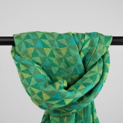 Leinenschal grün aus zweischichtigem Jacquard mit geometrischem Muster