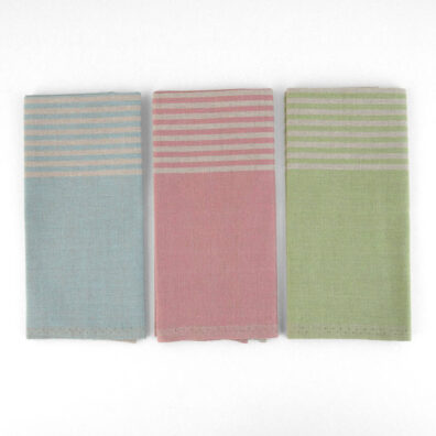 Halbleinen Küchentücher-Set 3tlg. beige und grün, rosa, hellblau gestreift