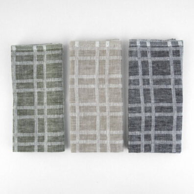 Leinen Küchentücher-Set 3tlg. grün, grau, dunkelgrau kariert, gemustert