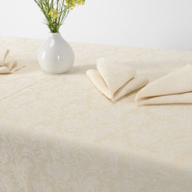 FLORA Halbleinen Tischdecke creme mit eingewebtem Blumenmuster