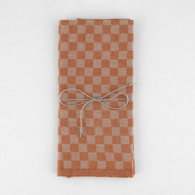 Halbleinen Küchentuch orange-beige kariert