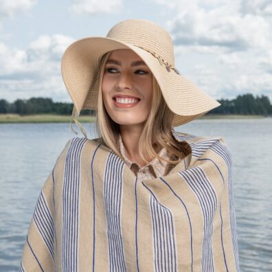 DAKOTA Leinenstrandtuch blau-beige gestreift
