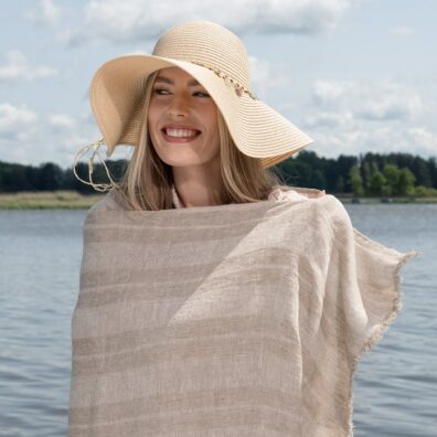 ISLA Leinenstrandtuch beige mit Streifen