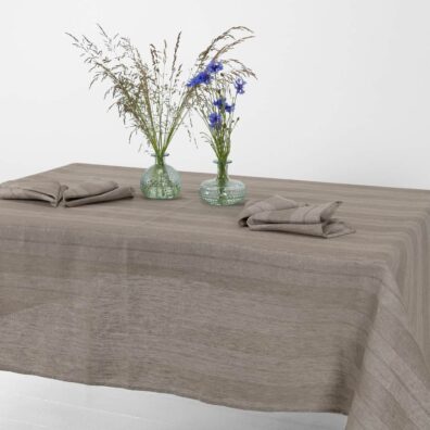 ISLA Leinen Tischdecke beige gestreift und passende Servietten