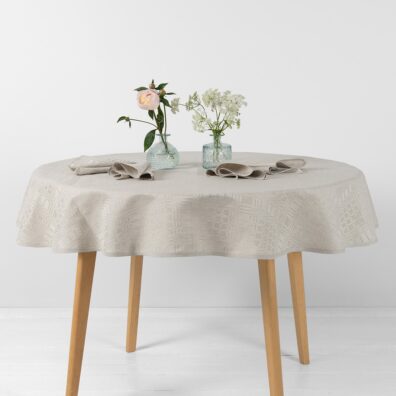 CAMPO Halbleinen runde ovale Tischdecke beige