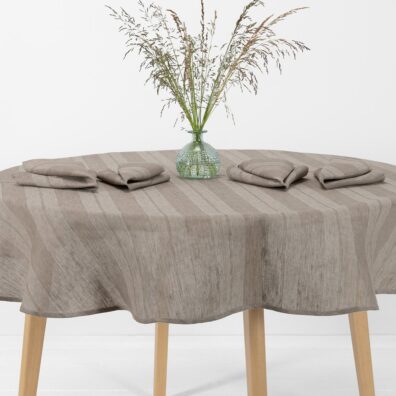 ISLA runde (ovale) Leinen Tischdecke beige gestreift