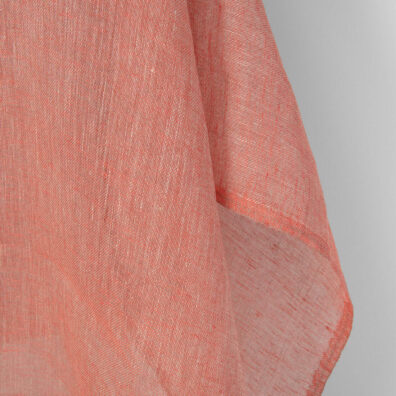 Leinenstoff naturgrau-korallenrot meliert transparent