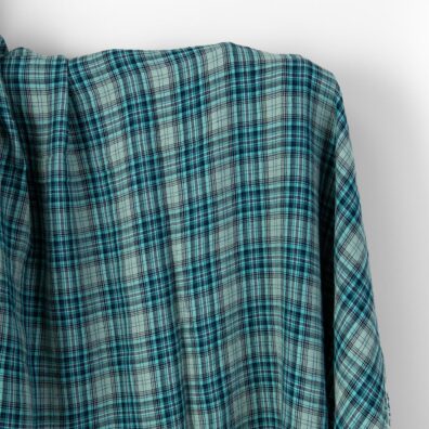 Leinenstoff türkis kariert breit gewaschen